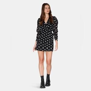 NEW Walter Baker Wrap Effect Polka Dot Crepe Mini Dress in Black Size XS